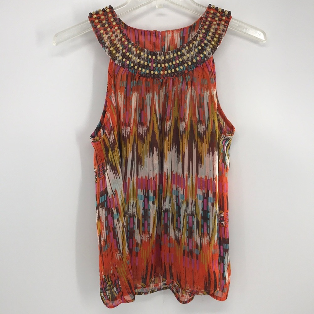 NEW Adiva Boho Sleeveless Top Orange Multicolor Size Small Artsy Bohemian
